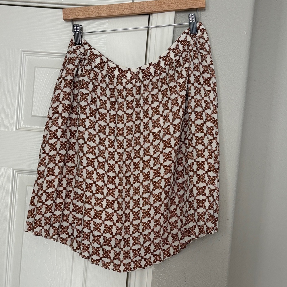 J. Crew Brown and White Patterned A-Line Skirt NWT